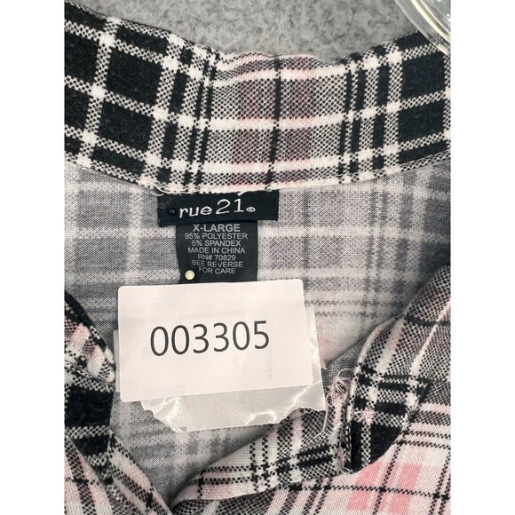 Rue 21 Women's Black/Pink Plaid Button Down Long Sleeve Stretch Shirt Size XL - Picture 10 of 10